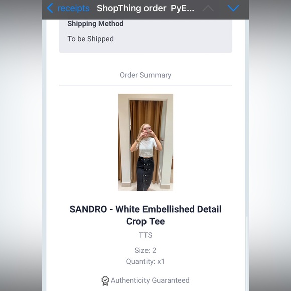 SANDRO - White Embellished Detail Crop Tee - Picture 7 of 8